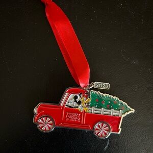 2025 Disney Red Truck Ornament with Green Tree and Silver Accents